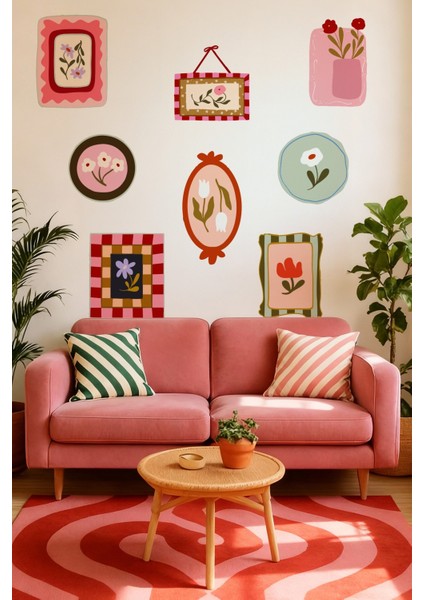 Soft Renkler Pastoral Çerçeve Duvar Sticker Seti – 10 Parça Pastel Bahar Temalı Dekoratif Stickerlar modelleri
