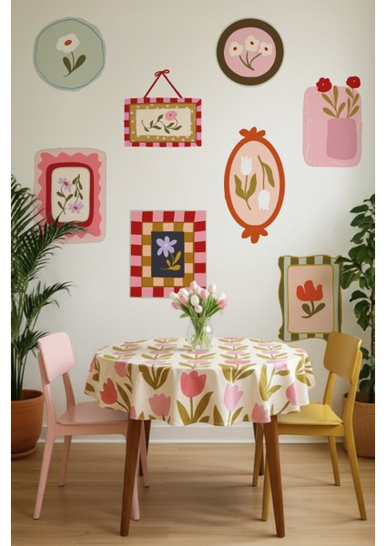 Soft Renkler Pastoral Çerçeve Duvar Sticker Seti – 10 Parça Pastel Bahar Temalı Dekoratif Stickerlar fırsatları