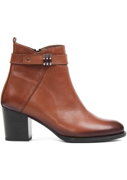 Kadın Taba Fermuarlı Deri Bot