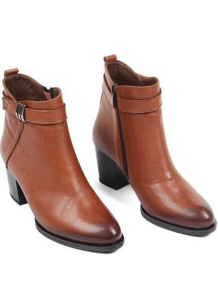 Kadın Taba Fermuarlı Deri Bot