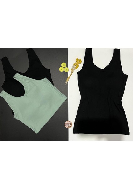 Kadın Atlet Sütyenli V Yaka Modal 1 Adet Siyah Pedli Atlet-Bluz-T-Shirt (Kota) modelleri