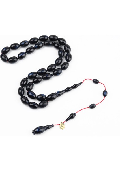 Kadim Katalin Eski Kalemlik Obje Usta Işi Imzalı Beyzi Kesim 8X12MM Tesbih- Mavi Sedefli