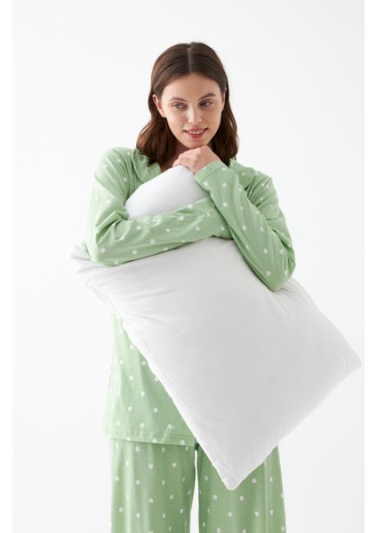Kadın Yeşil Kalp Desenli Düğmeli Pamuklu Pijama Takımı fırsatları