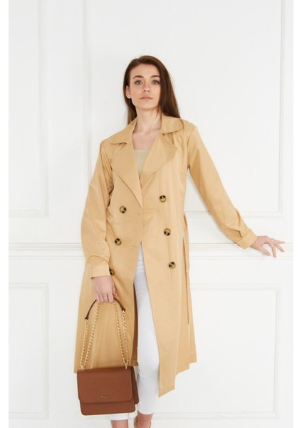 Astarsız Cepli Düğmeli Kuşaklı Yazlık Trenç