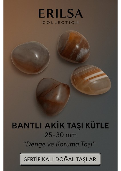 Sertifikalı Bantlı Akik Taşı Kütle 25–30 mm Denge Koruma ve Topraklanma Taşı