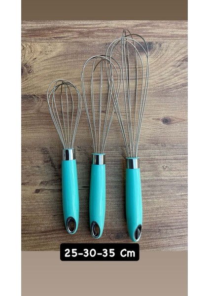 3 Lü 25-30-35 cm Paslanmaz Çelik Metal Çırpma Teli – Yumurta, Kek ve Hamur Karıştırma