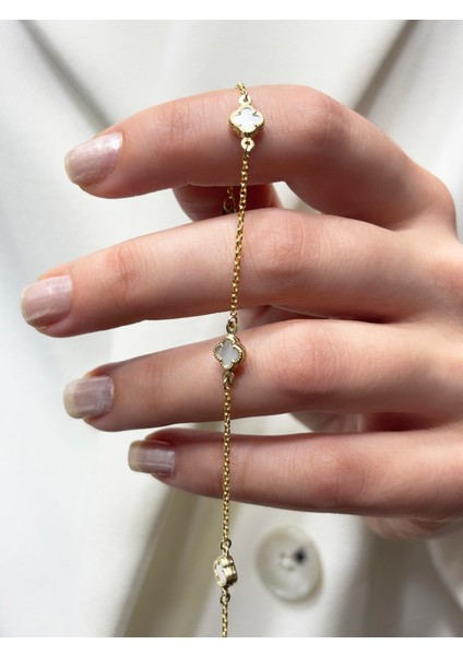 14 Ayar Altın Taşlı Mini Yonca Bileklik fiyatları