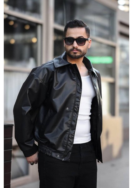 Gömlek Yaka, Çıtçıt ve Fermuarlı, Oversize Kalıp, Mevsimlik, Deri Ceket