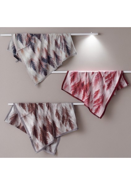 Yaprak Düşü Yaprak Desenli Pamuklu Üçlü Şal Seti