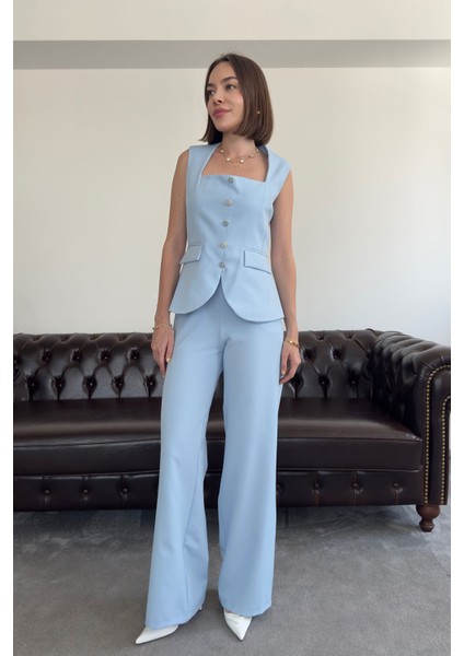 Inci Taş Düğmeli Itahal Premium Takım- Mavi