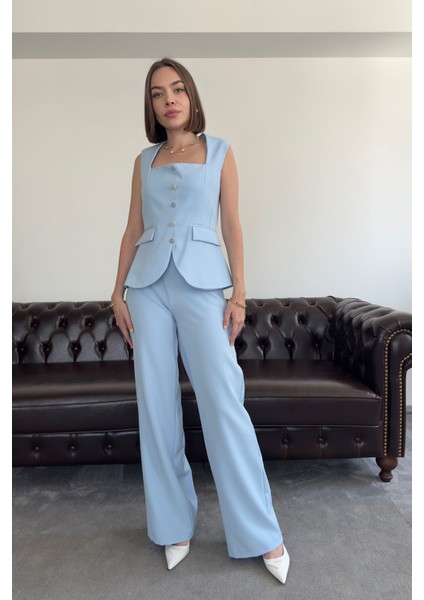 Inci Taş Düğmeli Itahal Premium Takım- Mavi