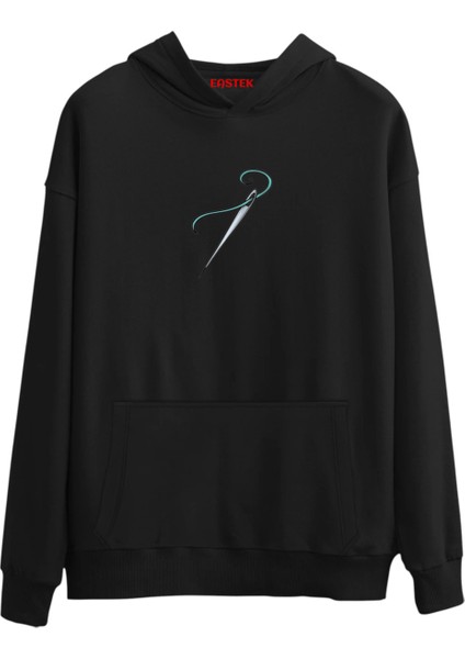 Iplik Izli Tasarım Baskılı Premium 3 Iplik Şardonlu Kapüşonlu Unisex, Kadın, Erkek Hoodie Sweatshirt