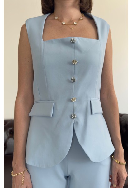 Inci Taş Düğmeli Itahal Premium Takım- Mavi