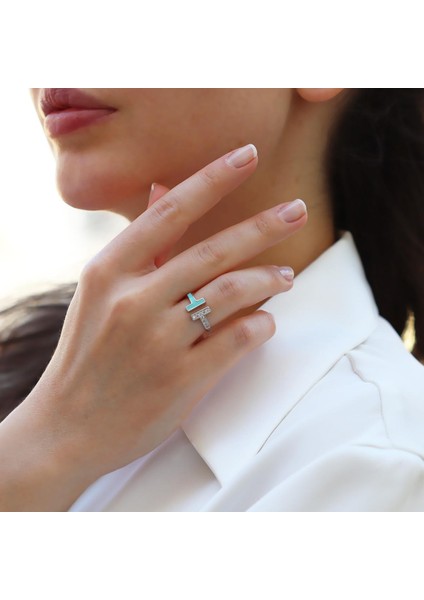 Turkuaz Mineli T Gümüş Yüzük