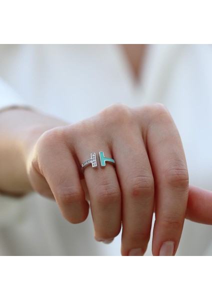 Turkuaz Mineli T Gümüş Yüzük modelleri