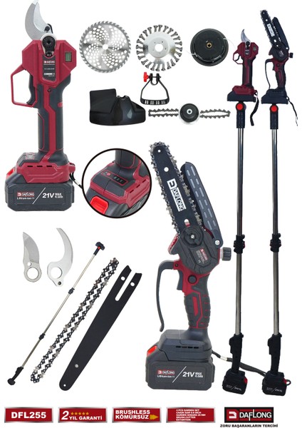 Profesyonel 4'lü Set Şarjlı Dijital Makas Uzatma Kolu Yağlamalı Budama Şarjlı Tırpan DFL-255 fiyatları
