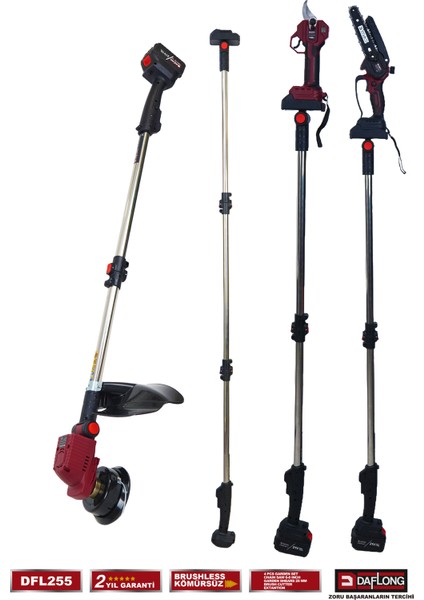 Profesyonel 4'lü Set Şarjlı Dijital Makas Uzatma Kolu Yağlamalı Budama Şarjlı Tırpan DFL-255 indirimleri