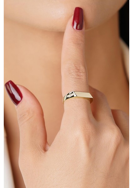 14 Ayar Altın Taşlı Asimetrik Kesim Yüzük fırsatları