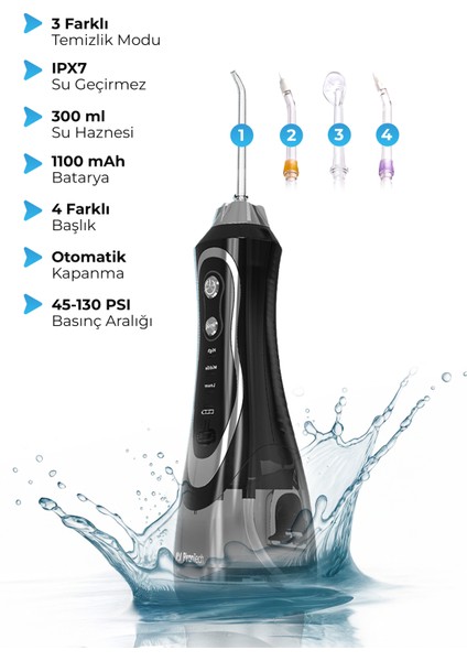 Aquadent Pro Şarjlı Ağız Duşu | 4 Başlıklı Diş Arası Temizleme Cihazı