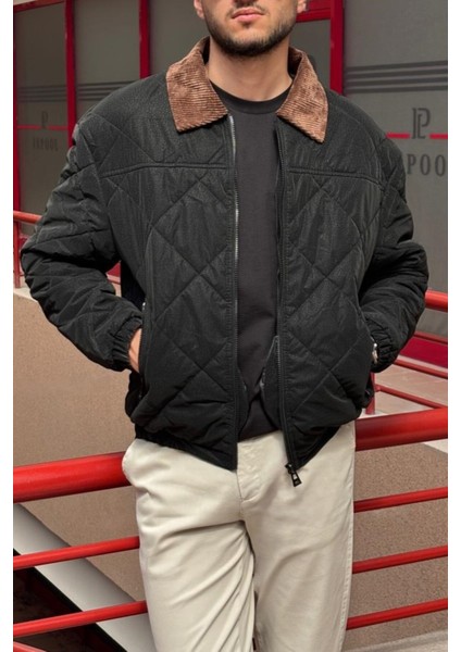 Rahat Kesim, Yakası Kadife Detaylı, Baklava Desen Kapitone, Suya Dayanıklı Ceket 2505