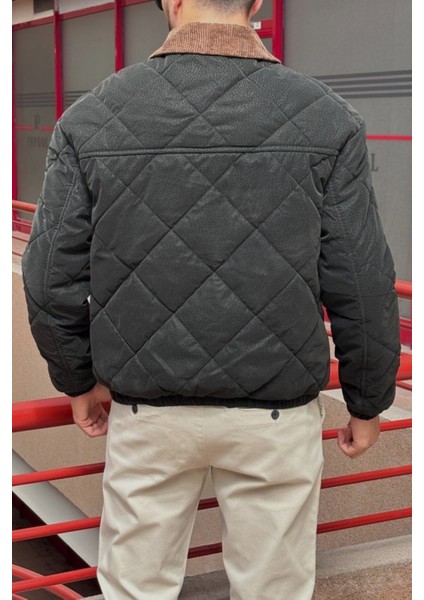 Rahat Kesim, Yakası Kadife Detaylı, Baklava Desen Kapitone, Suya Dayanıklı Ceket 2505