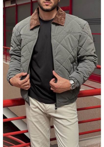 Rahat Kesim, Yakası Kadife Detaylı, Baklava Desen Kapitone, Suya Dayanıklı Ceket 2505