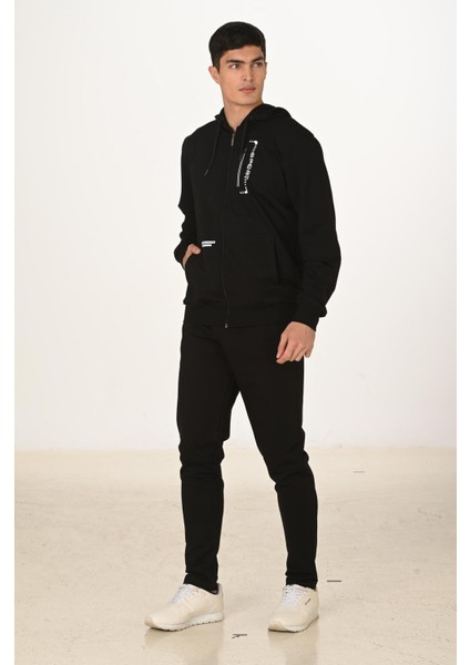 Erkek Pamuklu Kapüşonlu Eşofman Takımı Siyah 5286-S fiyatları