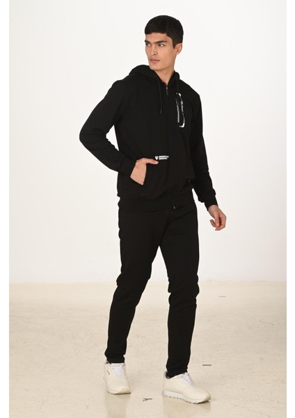 Erkek Pamuklu Kapüşonlu Eşofman Takımı Siyah 5286-S modelleri