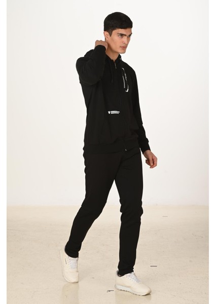 Erkek Pamuklu Kapüşonlu Eşofman Takımı Siyah 5286-S fırsatları