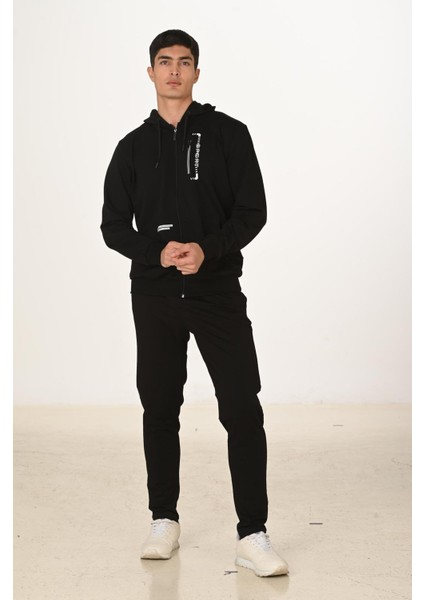 Erkek Pamuklu Kapüşonlu Eşofman Takımı Siyah 5286-S indirimleri