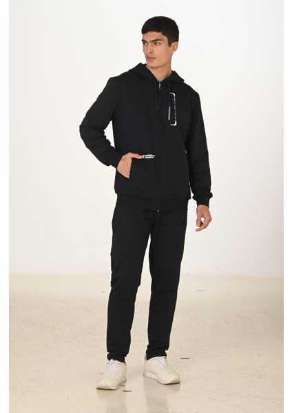 Erkek Pamuklu Kapüşonlu Eşofman Takımı Lacivert 5286-L fırsatları