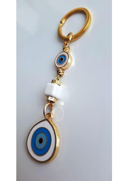 Lüks Yeni Yıl Hediyesi Büyük Nazar Boncuklu Beyaz Anahtarlık modelleri