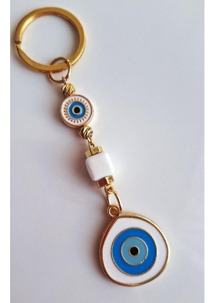 Lüks Yeni Yıl Hediyesi Büyük Nazar Boncuklu Beyaz Anahtarlık fırsatları