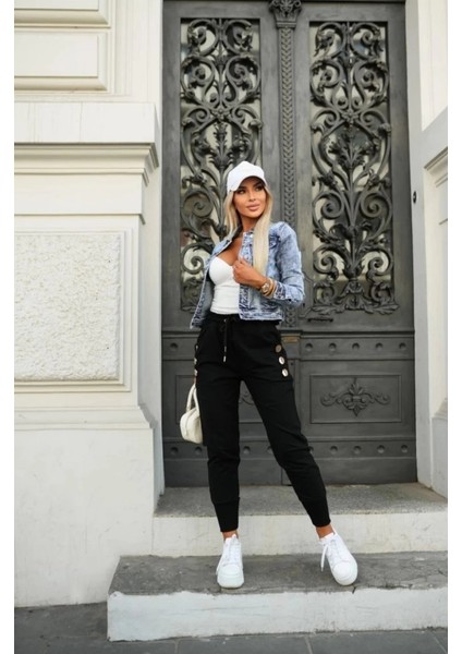 Mdb Kadın Yüksek Bel Lastikli Yanlardan Düğmeli Viskon Iki Iplik Pantolon fırsatları