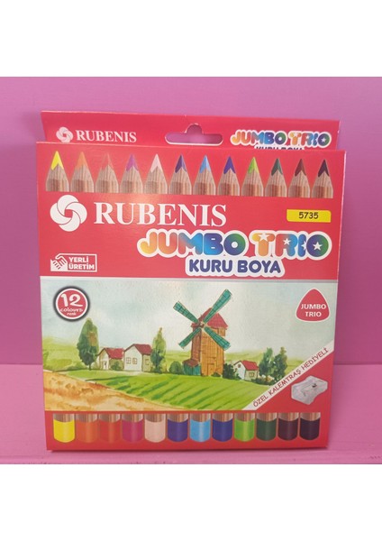Jumbo Trio 12 'li Kuru Boya Kalemtıraş Hediyeli