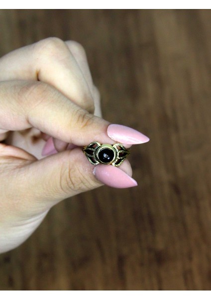 Doğal Taş Oniks Doğal Taşlı Antik Model Kadın Ayarlanabillir Yüzük EUY79O modelleri