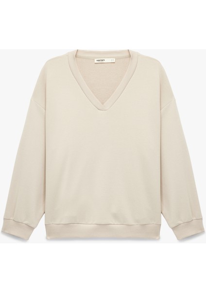 V Yaka Uzun Kollu Rahat Kalıp Triko Pijama Üstü