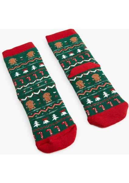 Çok Renkli Yılbaşı Temalı Pamuklu Havlu Soket Çorap