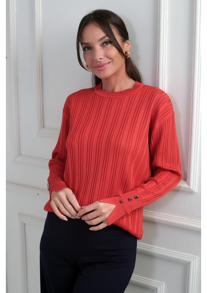 Kadın Kolları Düğmeli Fitilli Triko Bluz fiyatları