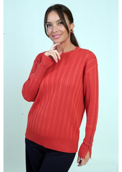 Kadın Kolları Düğmeli Fitilli Triko Bluz modelleri