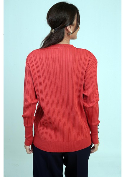 Kadın Kolları Düğmeli Fitilli Triko Bluz fırsatları