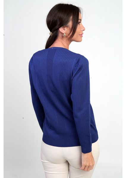 Kadın V Yaka Taş Baskı Detaylı Fitilli Triko Bluz fırsatları