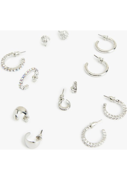 Çelik Karışımlı Taş Detaylı 6'lı Top ve Halka Küpe Seti modelleri