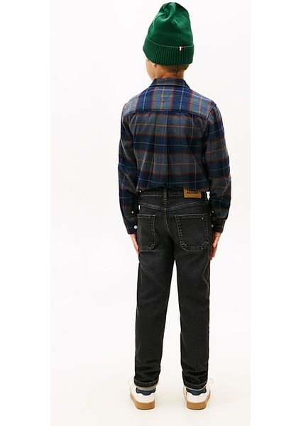 Erkek Çocuk Düz Paça Eskitme Görünümlü Jean Pantolon - Siyah modelleri