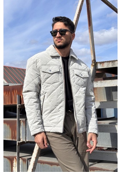 Gömlek Yaka, Oversize, Çift Cep Kapaklı, Baklava Desenli Kapitone Ceket 2504