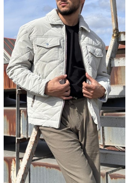 Gömlek Yaka, Oversize, Çift Cep Kapaklı, Baklava Desenli Kapitone Ceket 2504 modelleri