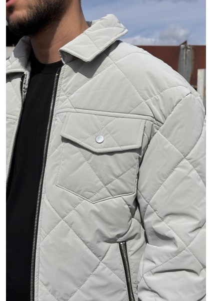 Gömlek Yaka, Oversize, Çift Cep Kapaklı, Baklava Desenli Kapitone Ceket 2504 indirimleri