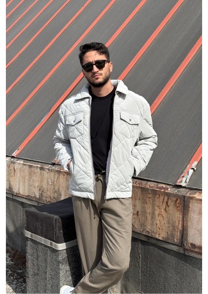 Gömlek Yaka, Oversize, Çift Cep Kapaklı, Baklava Desenli Kapitone Ceket 2504