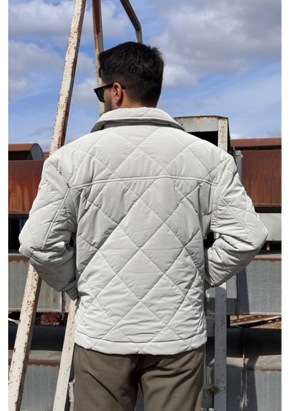 Gömlek Yaka, Oversize, Çift Cep Kapaklı, Baklava Desenli Kapitone Ceket 2504