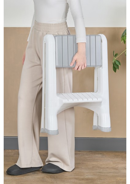 2 Basamaklı Merdiven Plastik Hafif Mutfak Tezgah Perde Merdiveni - Antrasit modelleri